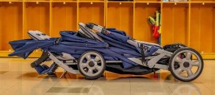 The Jamboree six child stroller is easy to fold and stow.