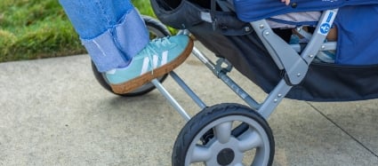 The Jamboree six child stroller brake ensures effortless stopping.