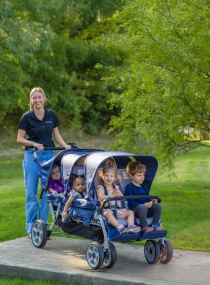 The Jamboree Six Child Stroller - ready to comfortably move your biggest crew.